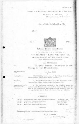 Falkland Islands Dependencies, Application of Ordinances of the Colony to the Dependencies Ordina...