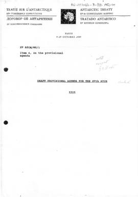 Fifteenth Antarctic Treaty Consultative Meeting, Paris, Working paper 1 "Draft provisional a...