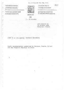 Thirteenth Antarctic Treaty Consultative Meeting (Brussels) Working paper 21 "Historic monum...