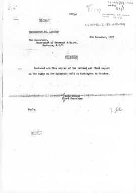 Australian memorandum conveying a report on informal talks in Washington concerning the Antarctic...