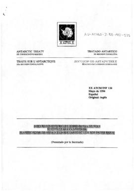 Twentieth Antarctic Treaty Consultative Meeting (Utrecht) Information paper 136 "Discurso in...