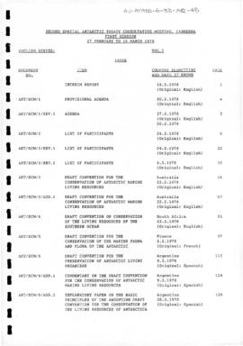 Second Special Antarctic Treaty Consultative Meeting, First Session (Canberra), Lists of document...