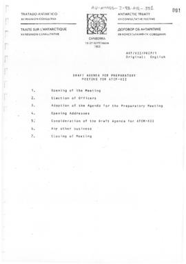 Twelfth Antarctic Treaty Consultative Meeting (Canberra) Preparatory Meeting Paper 1 "Draft ...