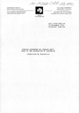 Seventeenth Antarctic Treaty Consultative Meeting, Venice, Information paper 88 "Opening sta...