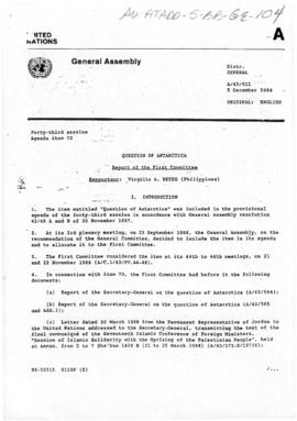 United Nations, "Question of Antarctica", various documents from General Assembly Forty...