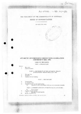 Australia, House of Representatives, read first time, Antarctic (Environment Protection) Legislat...