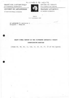 Fifteenth Antarctic Treaty Consultative Meeting, Paris, Working paper 71 Revision 1 "Draft F...