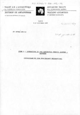 Fifteenth Antarctic Treaty Consultative Meeting, Paris, Information paper 12 "Operation of t...