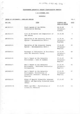 Thirteenth Antarctic Treaty Consultative Meeting (Brussels) Non-paper "Index of Working Pape...
