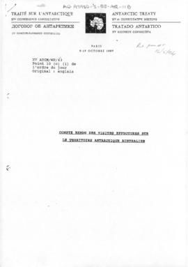 Fifteenth Antarctic Treaty Consultative Meeting, Paris, Working paper 43 "Compte rendu des v...