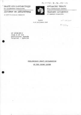 Fifteenth Antarctic Treaty Consultative Meeting, Paris, Working paper 9 "Preliminary draft d...