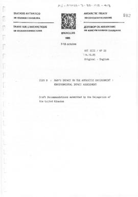 Thirteenth Antarctic Treaty Consultative Meeting (Brussels) Working paper 20 "Man's impact o...