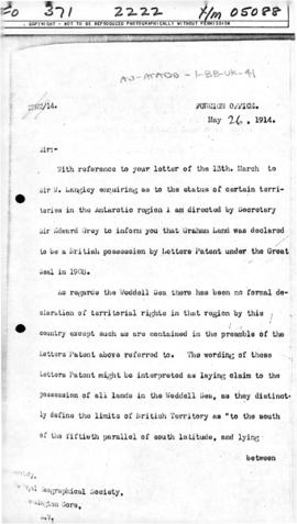 United Kingdom, Letter from the Foreign Office concerning the status of Graham Land and the Wedde...