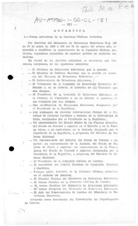 Decree no. 499 reorganising the Chilean Antarctic Commission