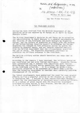 Australia, Prime Minister, "The Falklands dispute" Backgrounder