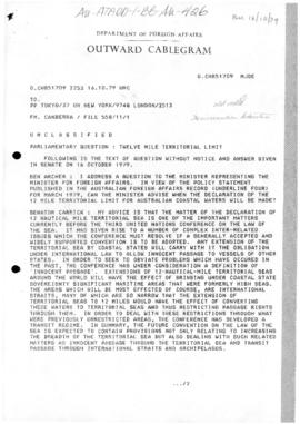 Department of Foreign Affairs Cablegram, "Parliamentary Questions: Twelve Mile Territorial L...