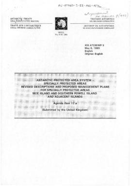 Nineteenth Antarctic Treaty Consultative Meeting (Seoul) Working paper 5 "Antarctic protecte...