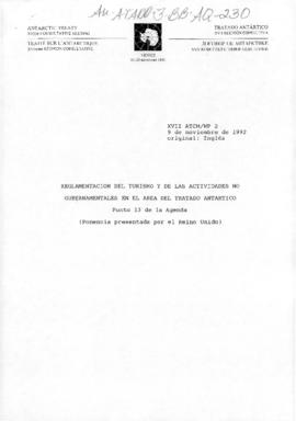 Seventeenth Antarctic Treaty Consultative Meeting, Venice, Working paper 2 "Reglamentacion d...