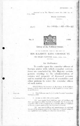 Falkland Islands, Consular Conventions Ordinance, no 2 of 1950