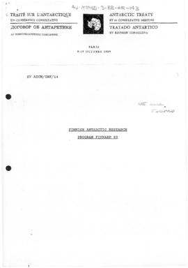 Fifteenth Antarctic Treaty Consultative Meeting, Paris, Information paper 14 "Finnish Antarc...