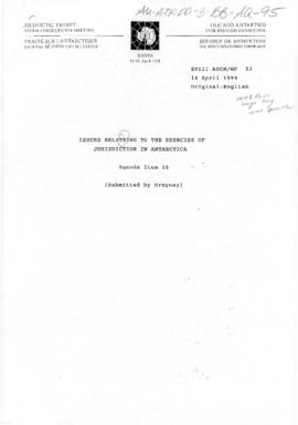 Eighteenth Antarctic Treaty Consultative Meeting, Kyoto, Working paper 32 "Issues relating t...