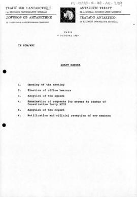 Ninth Special Antarctic Treaty Consultative Meeting (Paris) Working Paper 1 "Draft agenda&qu...