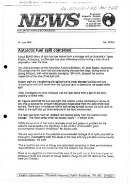 Australian Antarctic Division "Antarctic fuel spill contained"