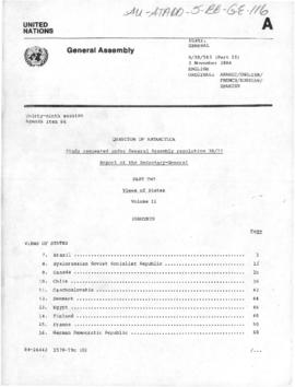 United Nations General Assembly, 39th session, "Question of Antarctica", Views of State...