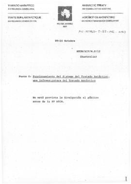 Fourteenth Antarctic Treaty Consultative Meeting (Rio de Janiero) Working paper 12 "Funciona...