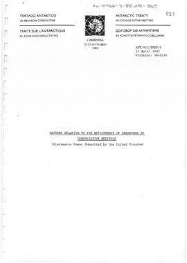 Twelfth Antarctic Treaty Consultative Meeting (Canberra) Preparatory Meeting Paper 9 "Matter...