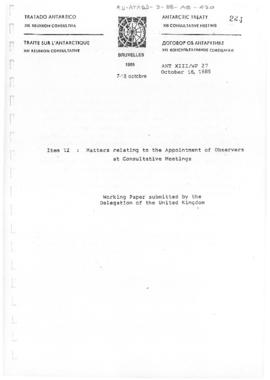 Thirteenth Antarctic Treaty Consultative Meeting (Brussels) Working paper 27 "Matters relati...