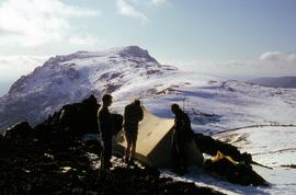 Campsite near snow-capped summit of Florentine Peak