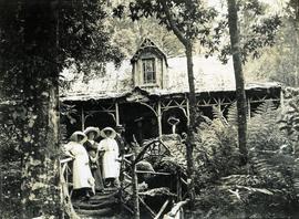 Visitors at Falls Hut, Mount Wellington