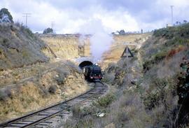 Steam train emerging from northern portal of Rhyndaston Tunnel