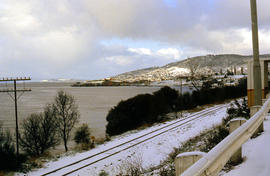 Snow on banks of River Derwent 1986