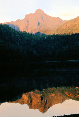 Reflection of Mount Anne on surface of Lake Timk