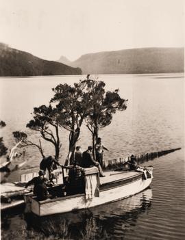 Boating on a lake in the mountains