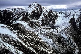 View of snow on ground at Reeds Peak and nearby lakes