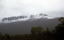 Snow cover on Mount Olympus above Lake St Clair