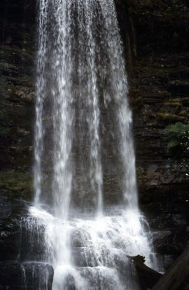 Side view of water flowing over Marriotts Falls