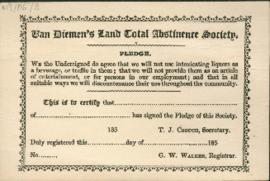 Van Diemen's Land Total Abstinence Society pledge