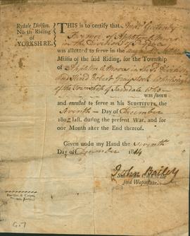 Andrew Gatenby : Militia substitute certificate