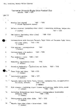 Index to UA11-Tasmanian University Rugby Union Football Club